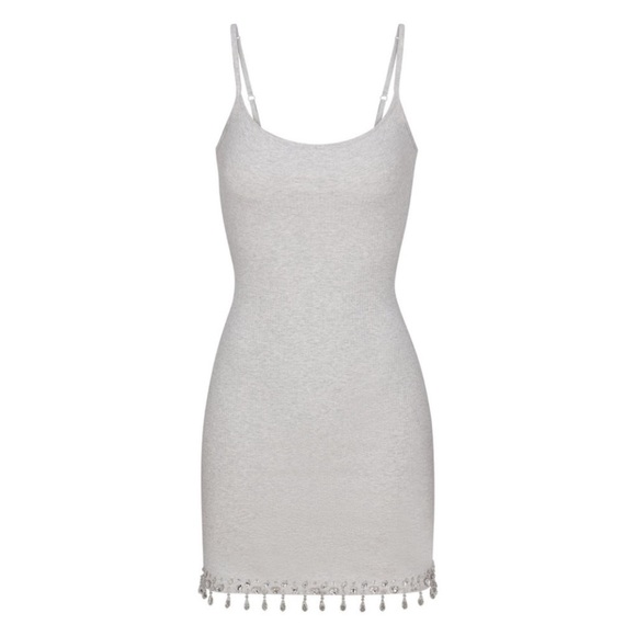 NWT SKIMS Chandelier Lounge Mini Dress Ribbed Light Heather Gray Jewels Size XS - Picture 4 of 11